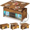 imageWLIVE 40 Lift Top Coffee Table 4 in 1 Coffee Tables with Storage 2 Fabric Drawers LED Light and USB Modern Coffee Table with Hidden Compartment for Living Room Dining Room BlackRustic Brown