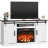 imageWLIVE Farmhouse Electric Fireplace TV Stand for TVs up to 65 Entertainment Center with Sliding XShaped Barn Door amp Storage Cabinet Media TV Console with 23 Fireplace for All Seasons WhiteBright White