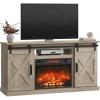 imageWLIVE Farmhouse Electric Fireplace TV Stand for TVs up to 65 Entertainment Center with Sliding XShaped Barn Door amp Storage Cabinet Media TV Console with 23 Fireplace for All Seasons WhiteGrey Oak