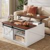 imageWLIVE Framhouse Coffee Table with Storage 355 Lift Top Coffee Table for Living Room Square Center Table Rustic Cocktail Table with Sliding Barn Doors Curevd Base WhiteWhite