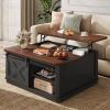 imageWLIVE Framhouse Coffee Table with Storage 355 Lift Top Coffee Table for Living Room Square Center Table Rustic Cocktail Table with Sliding Barn Doors Curevd Base WhiteBlack
