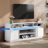 imageWLIVE Modern TV Stand for 75 Inch TV 2 Tier Entertainment Center with LED Lights amp Storage Cabinets Media TV Console Gaming Television Stands for Living Room BedroomWhiteWhite