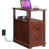 imageWLIVE Narrow Side Table with Charging Station Wooden End Table with 2 Drawers End Tables Living Room Bedroom Small Space Antique CherryAntique Cherry