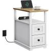 imageWLIVE Narrow Side Table with Charging Station Wooden End Table with 2 Drawers End Tables Living Room Bedroom Small Space Antique CherryWhite