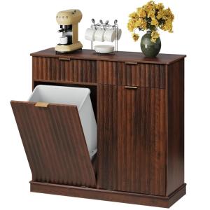 imageWLIVE 10 Gallon Tilt Out Trash Can Cabinet Pet Proof Hidden Trash Can Cabinet with Storage Wooden Laundry Hamper for Kitchen Home Laundry WhiteBrown