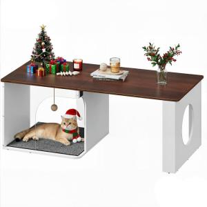 imageWLIVE Cat Litter Box Enclosure Hidden Litter Box Furniture with Cat Teaser Fit Most of Litter Box Farmhouse Indoor Pet House Coffee Table End Table for Living Room WhiteBrown
