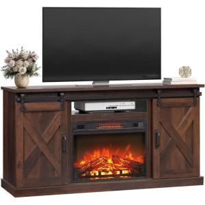 imageWLIVE Farmhouse Electric Fireplace TV Stand for TVs up to 65 Entertainment Center with Sliding XShaped Barn Door amp Storage Cabinet Media TV Console with 23 Fireplace for All Seasons WhiteBrown