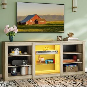 imageWLIVE Modern TV Stand for 65 Inch TV Entertainment Center with Adjustable Open Shelves amp LED Lights Sturdy Media Console for Living Room BedroomGaming WhiteGray Oak