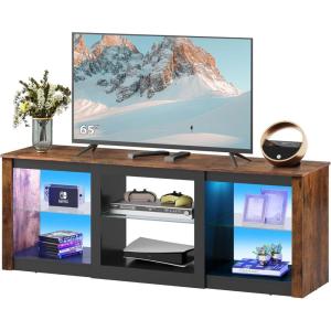 imageWLIVE Modern TV Stand for 65 Inch TV Entertainment Center with Adjustable Open Shelves amp LED Lights Sturdy Media Console for Living Room BedroomGaming WhiteBrown