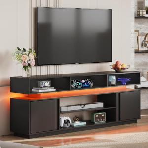 imageWLIVE Modern TV Stand for 75 Inch TV 2 Tier Entertainment Center with LED Lights amp Storage Cabinets Media TV Console Gaming Television Stands for Living Room BedroomWhiteBlack