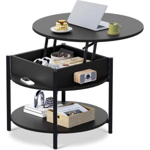 imageWLIVE Round Coffee Table 2Tier Small Coffee Table with Storage Shelf Circle Wood Center Table for Living Room Apartment Easy Assembly Rustic BrownBlack