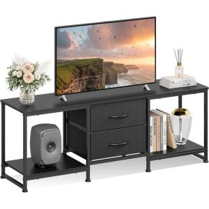imageWLIVE TV Stand Dresser with 2 Drawers Entertainment Center for 50 Inch TV with Open Storage Shelves Industrial Media Console for Bedroom Living Room BlackBlack