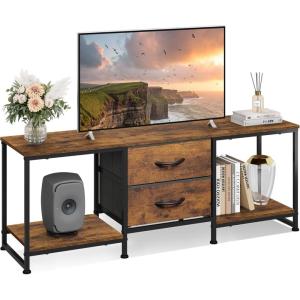 imageWLIVE TV Stand Dresser with 2 Drawers Entertainment Center for 50 Inch TV with Open Storage Shelves Industrial Media Console for Bedroom Living Room BlackRustic Brown