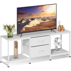 imageWLIVE TV Stand Dresser with 2 Drawers Entertainment Center for 50 Inch TV with Open Storage Shelves Industrial Media Console for Bedroom Living Room BlackWhite