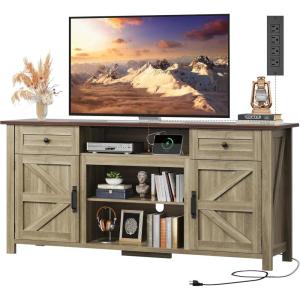 imageWLIVE TV Stand for 65 70 75 inch TV Modern Farmhouse Entertainment Center with Builtin Power Outlet TV Console with Storage Cabinets amp Drawers for Living Room BlackGray Oak