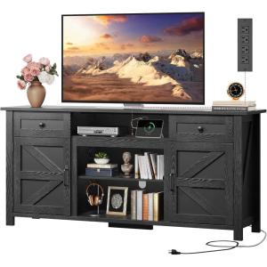 imageWLIVE TV Stand for 65 70 75 inch TV Modern Farmhouse Entertainment Center with Builtin Power Outlet TV Console with Storage Cabinets amp Drawers for Living Room BlackBlack