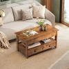 imageWLIVE 39 Coffee Table Lift Top Coffee Table with Drawers Large Hidden Compartment and Open Storage Shelf Wooden Lift Tabletop for Living Room Rustic Brown