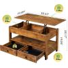 imageWLIVE 39 Coffee Table Lift Top Coffee Table with Drawers Large Hidden Compartment and Open Storage Shelf Wooden Lift Tabletop for Living Room Rustic Brown