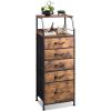 imageWLIVE Black Fabric Dresser for Bedroom Tall Nightstand with 5 Drawers amp 2 Open Shelves Modern Night Stand Organizer Sturdy Steel Frame Bedside TableRustic Brown Wood Grain Print