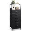 imageWLIVE Black Fabric Dresser for Bedroom Tall Nightstand with 5 Drawers amp 2 Open Shelves Modern Night Stand Organizer Sturdy Steel Frame Bedside TableBlack
