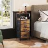 imageWLIVE Black Fabric Dresser for Bedroom Tall Nightstand with 5 Drawers amp 2 Open Shelves Modern Night Stand Organizer Sturdy Steel Frame Bedside TableRustic Brown Wood Grain Print
