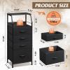 imageWLIVE Black Fabric Dresser for Bedroom Tall Nightstand with 5 Drawers amp 2 Open Shelves Modern Night Stand Organizer Sturdy Steel Frame Bedside TableBlack