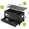 imageWLIVE Coffee Table Lift Top Coffee Table with Drawers Large Hidden Compartment and Open Storage Shelf Wooden Lift Tabletop Dining Table for Living Room Black