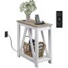 imageWLIVE Farmhouse End Table Narrow Side Table with Charging Station Slim End Table Side Table for Bedroom Living Room Small Spaces 2 USB and 2 Power Outlets Rustic BrownGreige