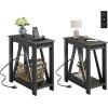 imageWLIVE Farmhouse End Table Narrow Side Table with Charging Station Slim End Table Side Table for Bedroom Living Room Small Spaces 2 USB and 2 Power Outlets Rustic BrownCharcoal Black