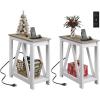 imageWLIVE Farmhouse End Table Narrow Side Table with Charging Station Slim End Table Side Table for Bedroom Living Room Small Spaces 2 USB and 2 Power Outlets Rustic BrownGreige