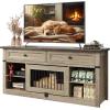 imageWLIVE Farmhouse TV Stand up to 65 Inch TV with 2 Storage Drawers amp Open Shelves Entertainment Center with Small DogCat House TV Cabinet for Living Room BedroomDog Crate Furniture Milk WhiteGrey Oak