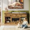imageWLIVE Farmhouse TV Stand up to 65 Inch TV with 2 Storage Drawers amp Open Shelves Entertainment Center with Small DogCat House TV Cabinet for Living Room BedroomDog Crate Furniture Milk WhiteRetro Brown