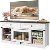 imageWLIVE Farmhouse TV Stand up to 65 Inch TV with 2 Storage Drawers amp Open Shelves Entertainment Center with Small DogCat House TV Cabinet for Living Room BedroomDog Crate Furniture Milk WhiteMilk White