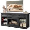imageWLIVE Farmhouse TV Stand up to 65 Inch TV with 2 Storage Drawers amp Open Shelves Entertainment Center with Small DogCat House TV Cabinet for Living Room BedroomDog Crate Furniture Milk WhiteBlack