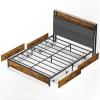 imageWLIVE Queen Bed Frame with 4 Storage Drawers Upholstered Bed Frame with Headboard Platform Bed with LED Lights and Charging Station 1500LBS Mattress Foundation No Box Spring NeededBrown and Black
