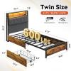 imageWLIVE Queen Bed Frame with 4 Storage Drawers Upholstered Bed Frame with Headboard Platform Bed with LED Lights and Charging Station 1500LBS Mattress Foundation No Box Spring NeededBrown and Black