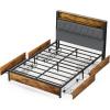 imageWLIVE Queen Bed Frame with 4 Storage Drawers Upholstered Bed Frame with Headboard Platform Bed with LED Lights and Charging Station 1500LBS Mattress Foundation No Box Spring NeededBrown and Black