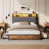 imageWLIVE Queen Bed Frame with 4 Storage Drawers Upholstered Bed Frame with Headboard Platform Bed with LED Lights and Charging Station 1500LBS Mattress Foundation No Box Spring NeededBrown and Black