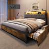 imageWLIVE Queen Bed Frame with 4 Storage Drawers Upholstered Bed Frame with Headboard Platform Bed with LED Lights and Charging Station 1500LBS Mattress Foundation No Box Spring NeededBrown and Black