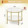 imageWLIVE Round Coffee Table 256 Glass Coffee Table with Storage Shelf Modern Living Room Table Center Table with Clear Glass for Small Spaces Living Room Apartment Office BlackGold