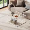 imageWLIVE Round Coffee Table 256 Glass Coffee Table with Storage Shelf Modern Living Room Table Center Table with Clear Glass for Small Spaces Living Room Apartment Office BlackWhite