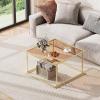 imageWLIVE Round Coffee Table 256 Glass Coffee Table with Storage Shelf Modern Living Room Table Center Table with Clear Glass for Small Spaces Living Room Apartment Office BlackGold