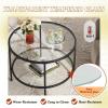 imageWLIVE Round Coffee Table 256 Glass Coffee Table with Storage Shelf Modern Living Room Table Center Table with Clear Glass for Small Spaces Living Room Apartment Office BlackBlack