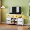 imageWLIVE TV Stand Dresser for 505560 inch TV Entertainment Center with LED Lights amp Fabric Drawers Dresser TV Stand for Bedroom and Living Room with Open Shelves Rustic BrownWhite