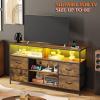 imageWLIVE TV Stand Dresser for 505560 inch TV Entertainment Center with LED Lights amp Fabric Drawers Dresser TV Stand for Bedroom and Living Room with Open Shelves Rustic BrownRustic Brown