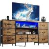 imageWLIVE TV Stand Dresser for 505560 inch TV Entertainment Center with LED Lights amp Fabric Drawers Dresser TV Stand for Bedroom and Living Room with Open Shelves Rustic BrownRustic Brown