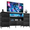 imageWLIVE TV Stand Dresser for 505560 inch TV Entertainment Center with LED Lights amp Fabric Drawers Dresser TV Stand for Bedroom and Living Room with Open Shelves Rustic BrownBlack