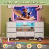 imageWLIVE TV Stand Dresser for 505560 inch TV Entertainment Center with LED Lights amp Fabric Drawers Dresser TV Stand for Bedroom and Living Room with Open Shelves Rustic BrownWhite