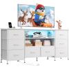 imageWLIVE TV Stand Dresser for 505560 inch TV Entertainment Center with LED Lights amp Fabric Drawers Dresser TV Stand for Bedroom and Living Room with Open Shelves Rustic BrownWhite