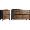 imageWLIVE 2Drawer Nightstand and 5Drawer Dresser Set Fabric Storage Tower for Bedroom Hallway Closets Tall Chest Organizer Unit with Textured Print Fabric Bins Steel Frame Wood Grain Print